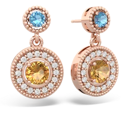 Blue Topaz Halo Dangle 14K Rose Gold earrings E5319