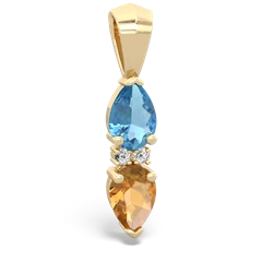 Blue Topaz Bowtie Drop 14K Yellow Gold pendant P0865