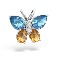 Blue Topaz Butterfly 14K White Gold pendant P2215