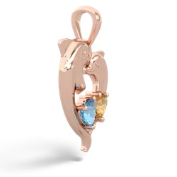 Blue Topaz Dolphin Heart 14K Rose Gold pendant P5820