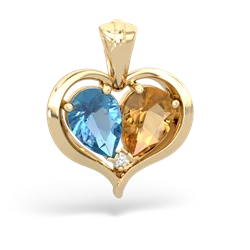 Blue Topaz Two Become One 14K Yellow Gold pendant P5330