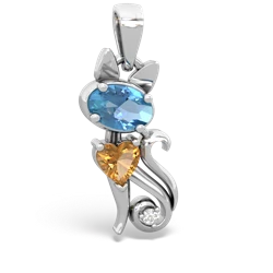 Blue Topaz Kitten 14K White Gold pendant P5780