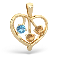 Blue Topaz Glowing Heart 14K Yellow Gold pendant P2233