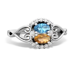 Blue Topaz Love Nest 14K White Gold ring R5860