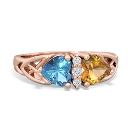 Blue Topaz Celtic Knot Double Heart 14K Rose Gold ring R5040