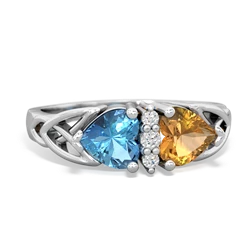 Blue Topaz Celtic Knot Double Heart 14K White Gold ring R5040