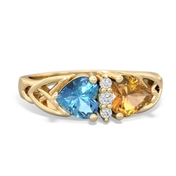 Blue Topaz Celtic Knot Double Heart 14K Yellow Gold ring R5040