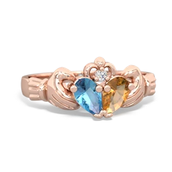 Blue Topaz 'Our Heart' Claddagh 14K Rose Gold ring R2388