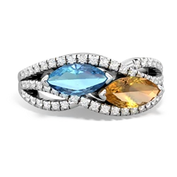 Blue Topaz Diamond Rivers 14K White Gold ring R3070