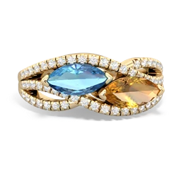 Blue Topaz Diamond Rivers 14K Yellow Gold ring R3070