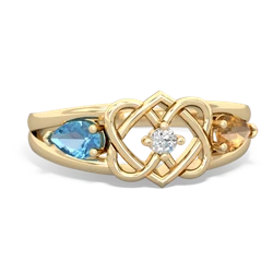 Blue Topaz Hearts Intertwined 14K Yellow Gold ring R5880