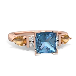 Blue Topaz 6Mm Princess Eternal Embrace Engagement 14K Rose Gold ring C2002
