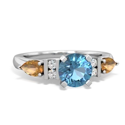 Blue Topaz 6Mm Round Eternal Embrace Engagement 14K White Gold ring R2005