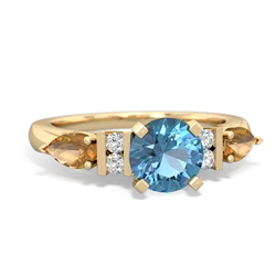 Blue Topaz 6Mm Round Eternal Embrace Engagement 14K Yellow Gold ring R2005