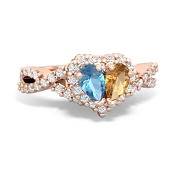 Blue Topaz Diamond Twist 'One Heart' 14K Rose Gold ring R2640HRT