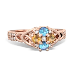 Blue Topaz Celtic Knot Cluster Engagement 14K Rose Gold ring R26443RD