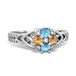 Blue Topaz Celtic Knot Cluster Engagement 14K White Gold ring R26443RD