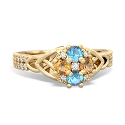 Blue Topaz Celtic Knot Cluster Engagement 14K Yellow Gold ring R26443RD