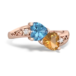 Blue Topaz Snuggling Hearts 14K Rose Gold ring R2178