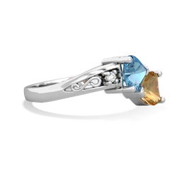 Blue Topaz Snuggling Hearts 14K White Gold ring R2178