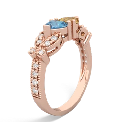 Blue Topaz Diamond Butterflies 14K Rose Gold ring R5601