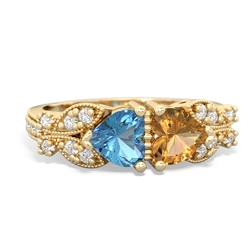 Blue Topaz Diamond Butterflies 14K Yellow Gold ring R5601