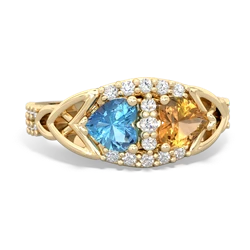 Blue Topaz Sparkling Celtic Knot 14K Yellow Gold ring R2645