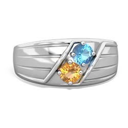 Blue Topaz Men's Streamline 14K White Gold ring R0460