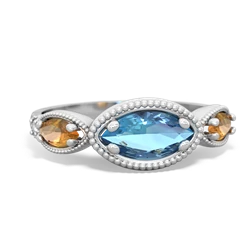 Blue Topaz Milgrain Marquise 14K White Gold ring R5700