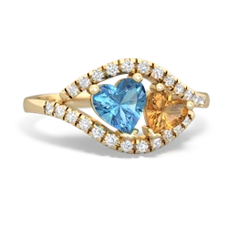 Blue Topaz Mother And Child 14K Yellow Gold ring R3010