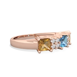 Blue Topaz Three Stone Diamond Cluster 14K Rose Gold ring R2592