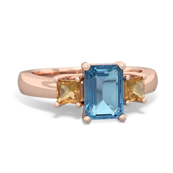 Blue Topaz Three Stone Emerald-Cut Trellis 14K Rose Gold ring R4021