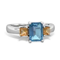 Blue Topaz Three Stone Emerald-Cut Trellis 14K White Gold ring R4021