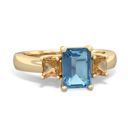 Blue Topaz Three Stone Emerald-Cut Trellis 14K Yellow Gold ring R4021