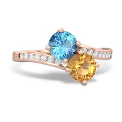 Blue Topaz Channel Set Two Stone 14K Rose Gold ring R5303