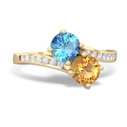 Blue Topaz Channel Set Two Stone 14K Yellow Gold ring R5303