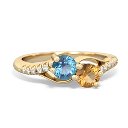 Blue Topaz Infinity Pave Two Stone 14K Yellow Gold ring R5285