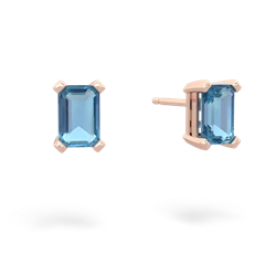 Blue Topaz 6X4mm Emerald-Cut Stud 14K Rose Gold earrings E1855