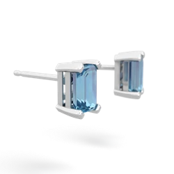 Blue Topaz 6X4mm Emerald-Cut Stud 14K White Gold earrings E1855