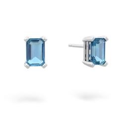 Blue Topaz 6X4mm Emerald-Cut Stud 14K White Gold earrings E1855