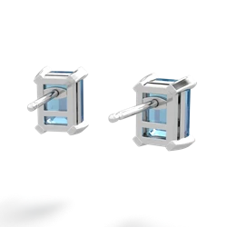 Blue Topaz 7X5mm Emerald-Cut Stud 14K White Gold earrings E1856