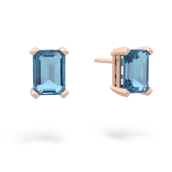 Blue Topaz 7X5mm Emerald-Cut Stud 14K Rose Gold earrings E1856