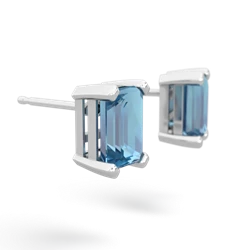 Blue Topaz 7X5mm Emerald-Cut Stud 14K White Gold earrings E1856