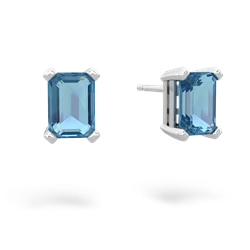 Blue Topaz 7X5mm Emerald-Cut Stud 14K White Gold earrings E1856