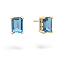 Blue Topaz 7X5mm Emerald-Cut Stud 14K Yellow Gold earrings E1856