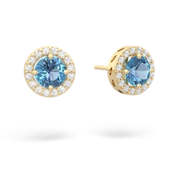 Blue Topaz Halo 14K Yellow Gold earrings E5320