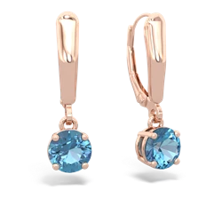 Blue Topaz 6Mm  Round Lever Back 14K Rose Gold earrings E2786