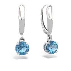 Blue Topaz 6Mm  Round Lever Back 14K White Gold earrings E2786