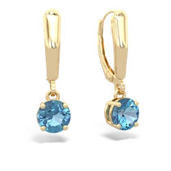 Blue Topaz 6Mm  Round Lever Back 14K Yellow Gold earrings E2786