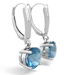 Blue Topaz 8Mm  Round Lever Back 14K White Gold earrings E2788